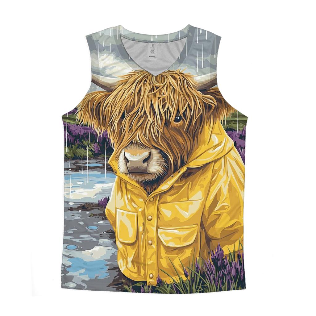 Highland Cow In The Raincoat Meadow custom tank tops