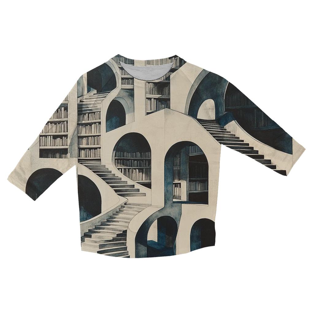 MC Escher Inspired Infinite Library Of Planets fashion 3/4 sleeve shirts