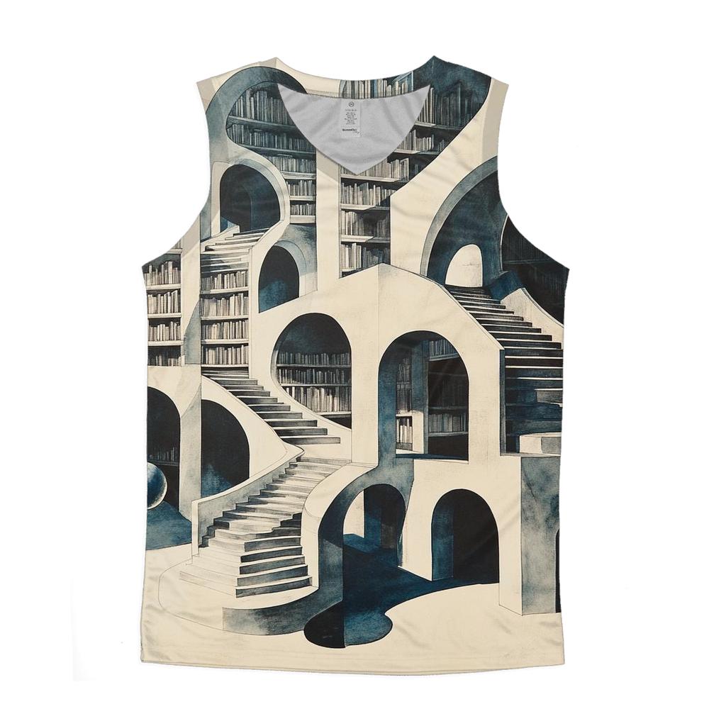 MC Escher Inspired Infinite Library Of Planets sports performance tank tops