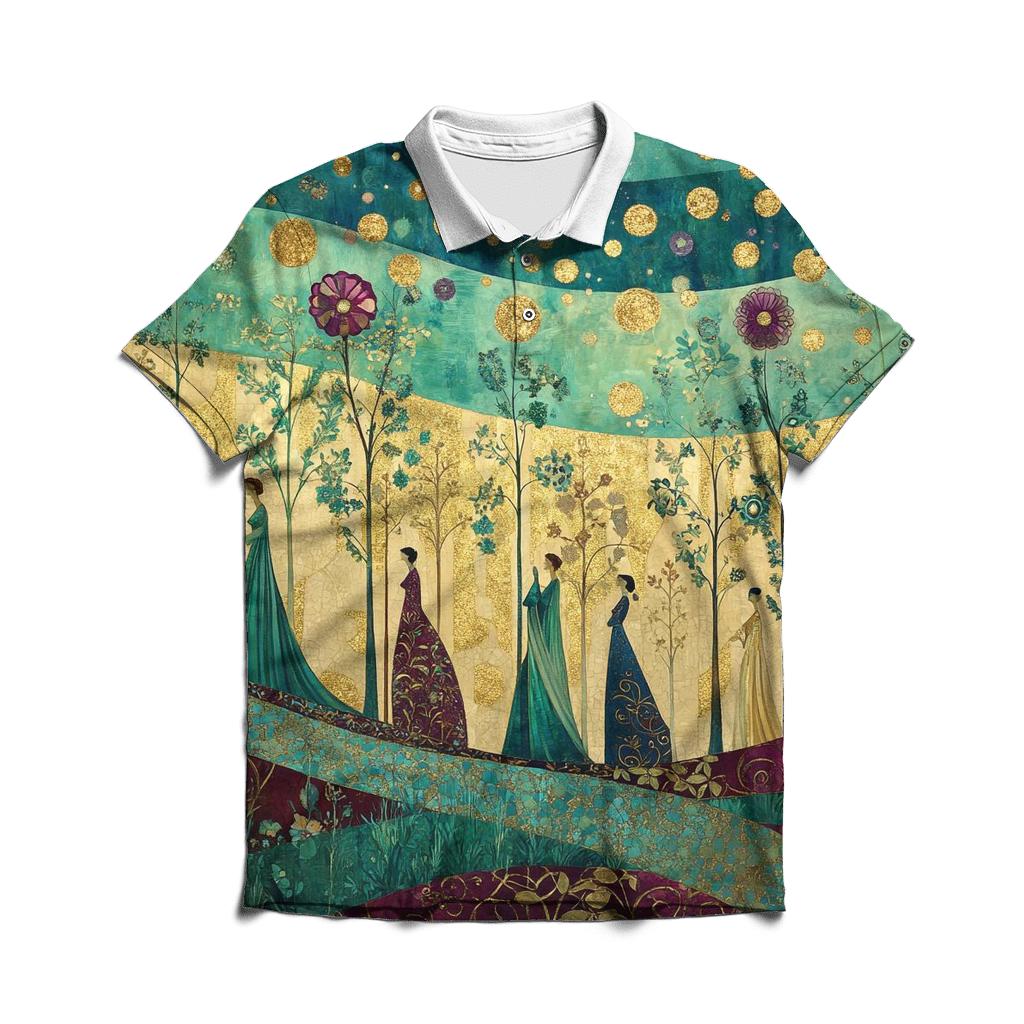 Gustav Klimt Inspired Aurora Garden Festival classic pique polos