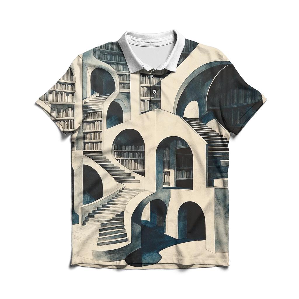 MC Escher Inspired Infinite Library Of Planets classic pique polos