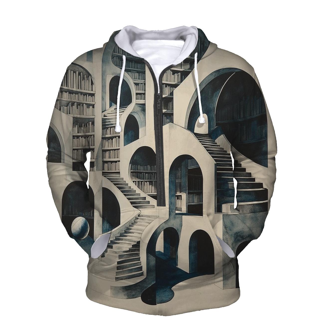 MC Escher Inspired Infinite Library Of Planets zip-up hoodies