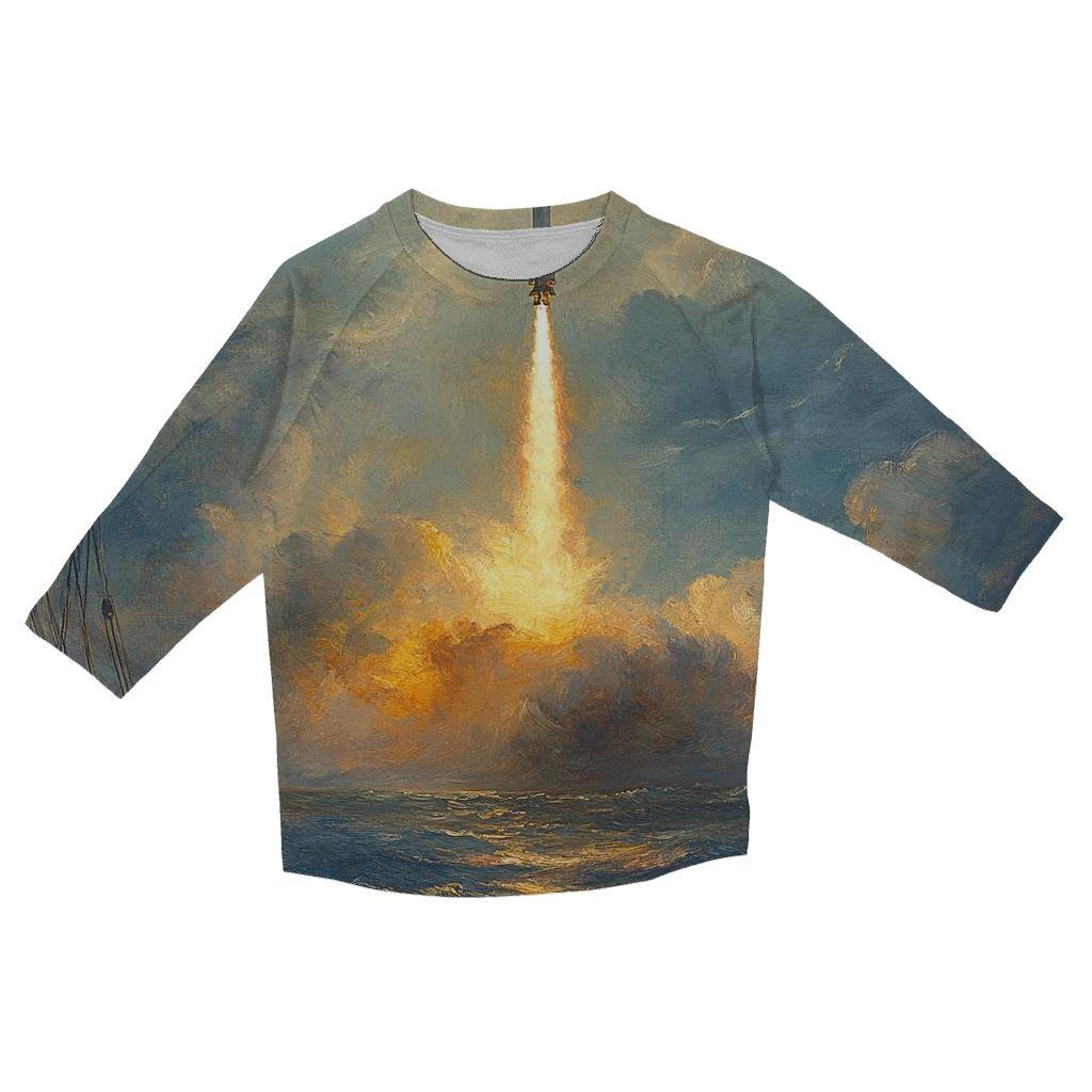 J M W Turner Inspired Rocket Launch At Sea custom 3/4 sleeve shirts
