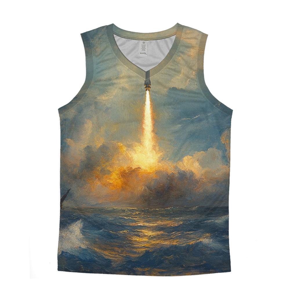 J M W Turner Inspired Rocket Launch At Sea sports performance tank tops