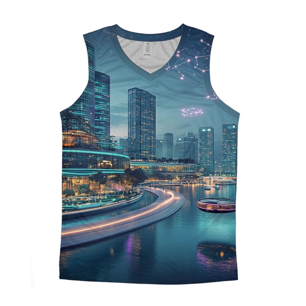 Neon Harbor Of Future Singapore graphic print tank tops