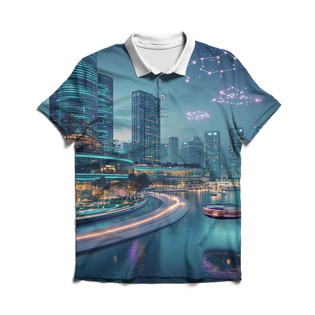 Neon Harbor Of Future Singapore classic pique polos