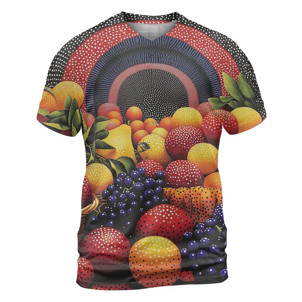 Yayoi Kusama Inspired Cosmic Fruit Market custom all-over print shirts
