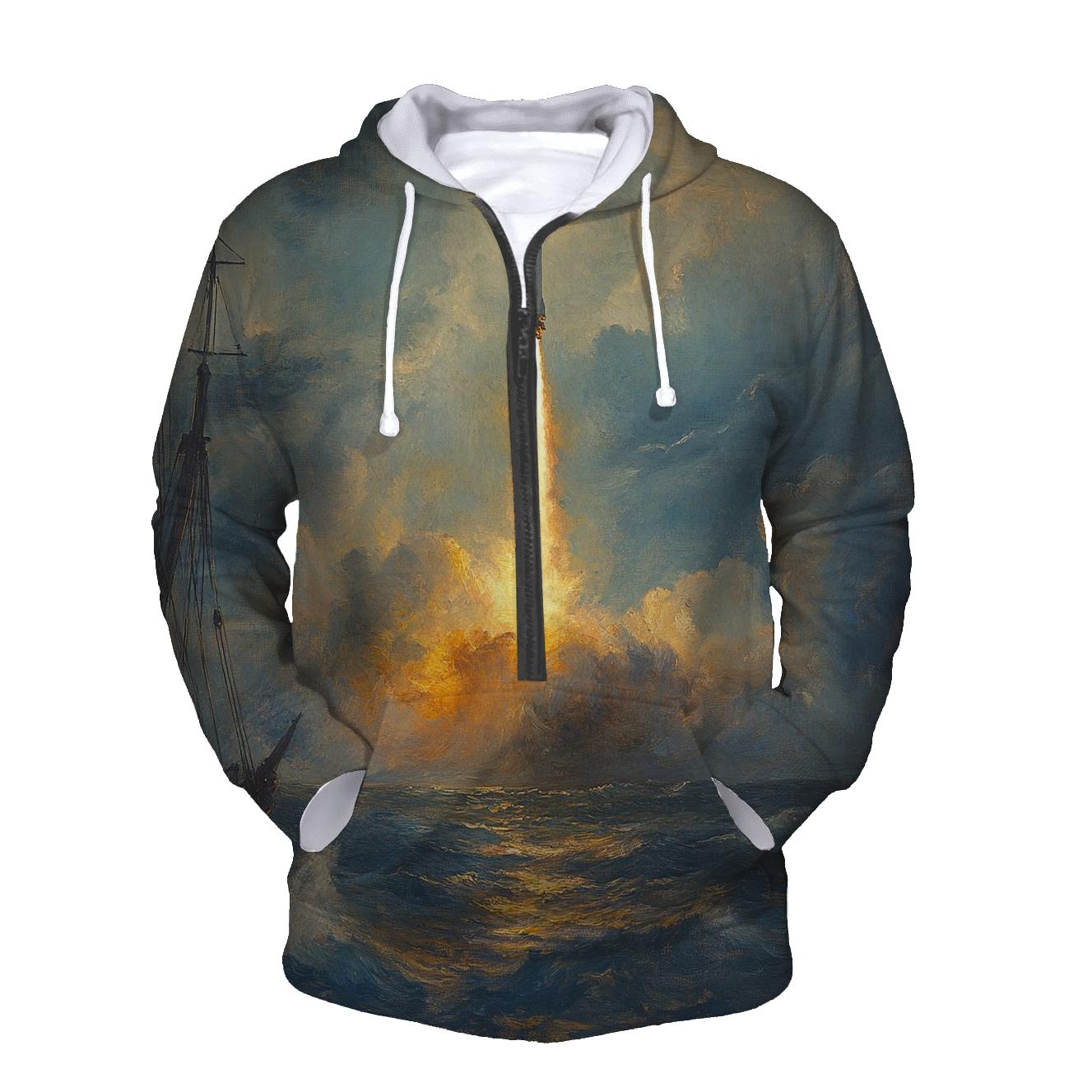 J M W Turner Inspired Rocket Launch At Sea zip-up hoodies