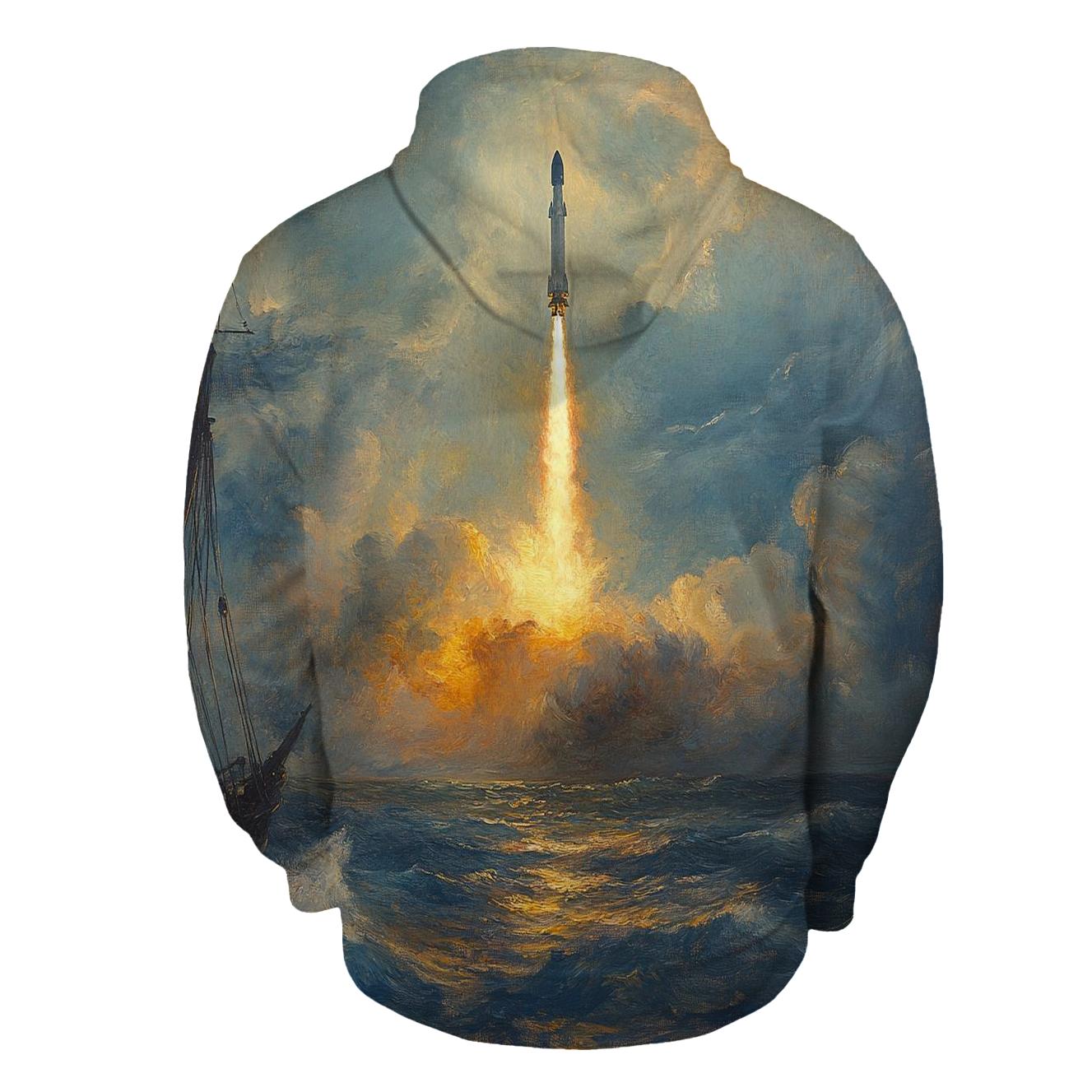 J M W Turner Inspired Rocket Launch At Sea zip-up hoodies