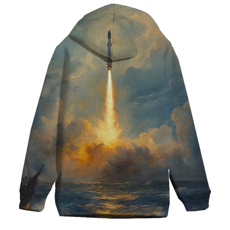 J M W Turner Inspired Rocket Launch At Sea designer hoodies