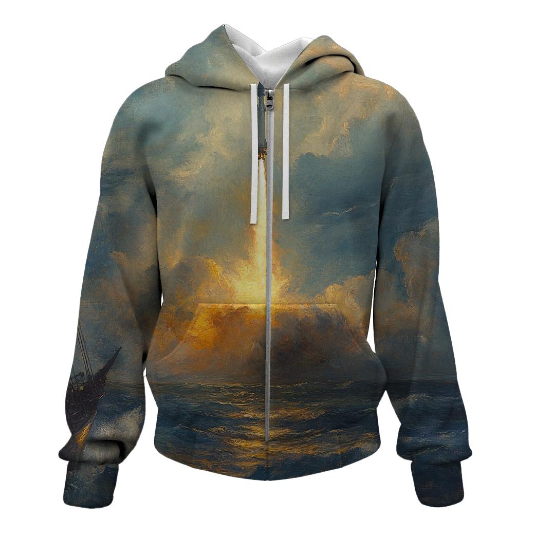 J M W Turner Inspired Rocket Launch At Sea premium hoodies