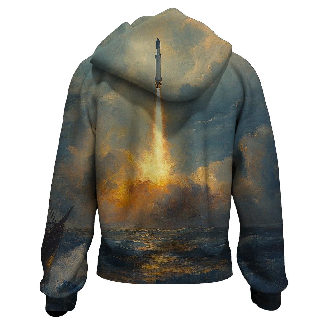 J M W Turner Inspired Rocket Launch At Sea premium hoodies