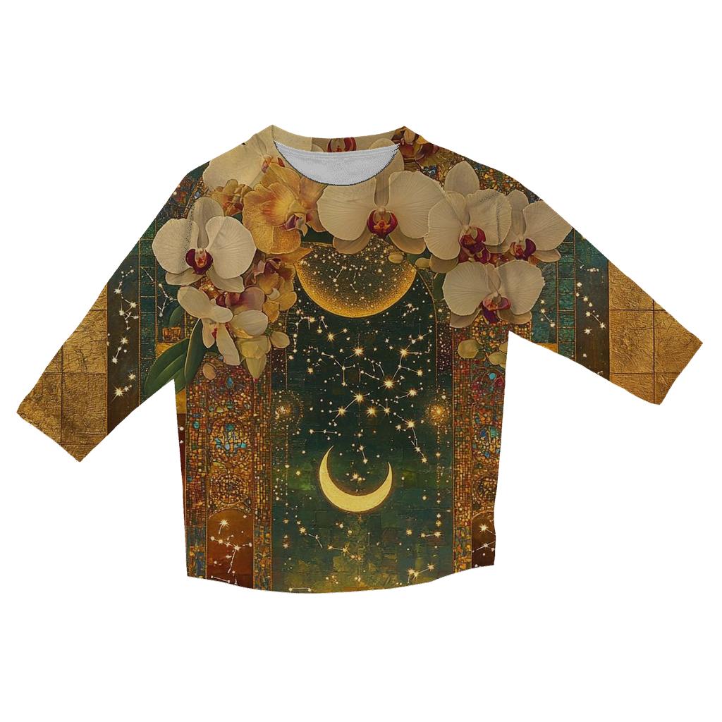 Gustav Klimt Inspired Celestial Garden Of Orchids designer 3/4 sleeve blouses