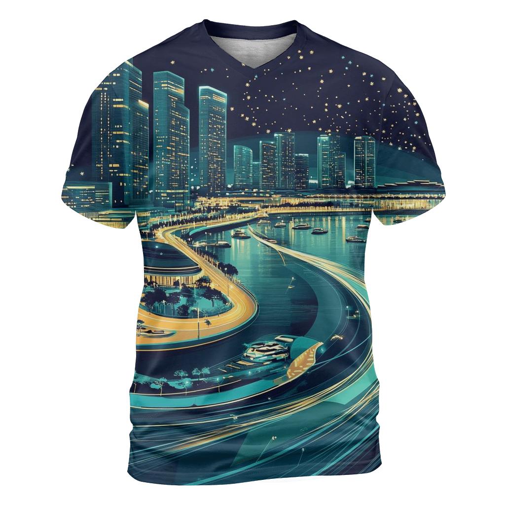 Marina Bay Skyline artistic all-over print tops