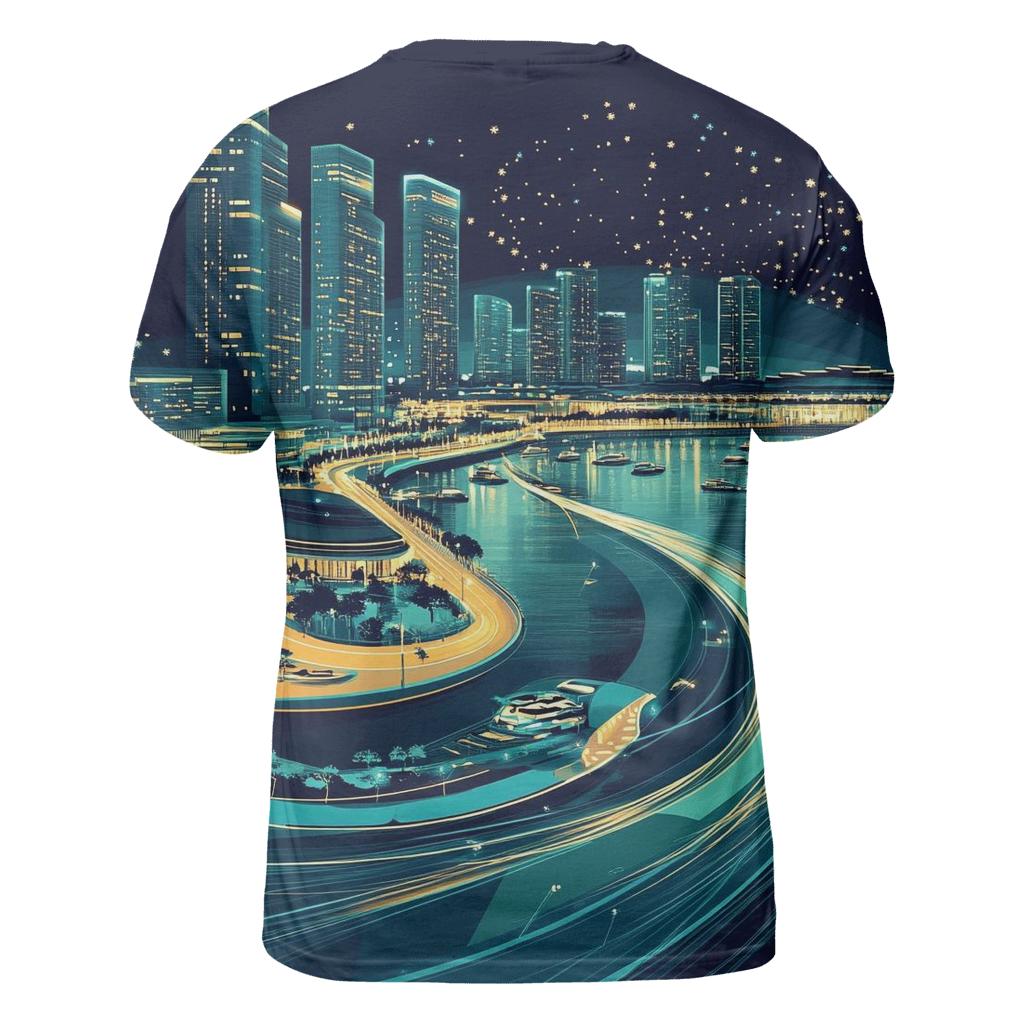 Marina Bay Skyline artistic all-over print tops