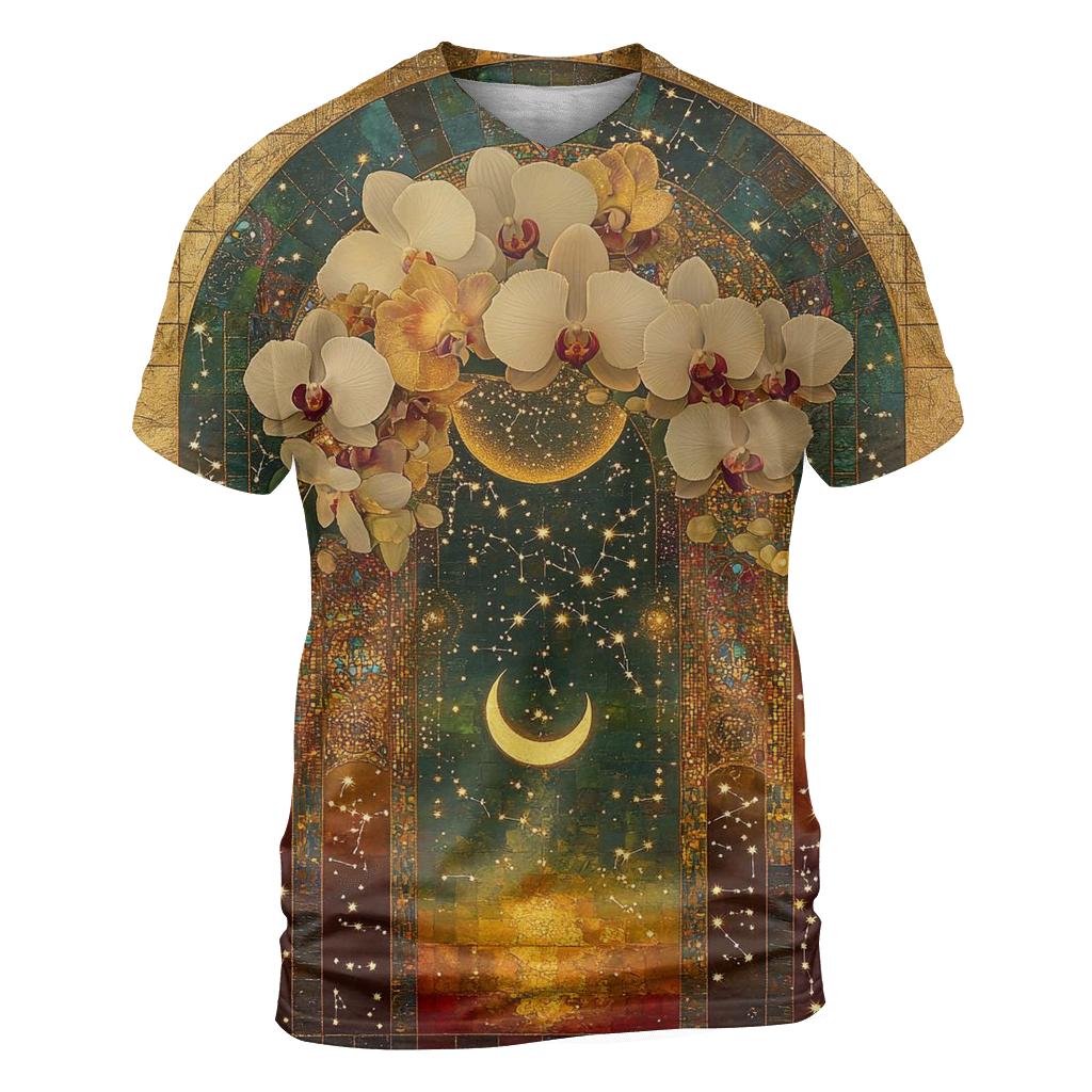 Gustav Klimt Inspired Celestial Garden Of Orchids vibrant all-over design tees