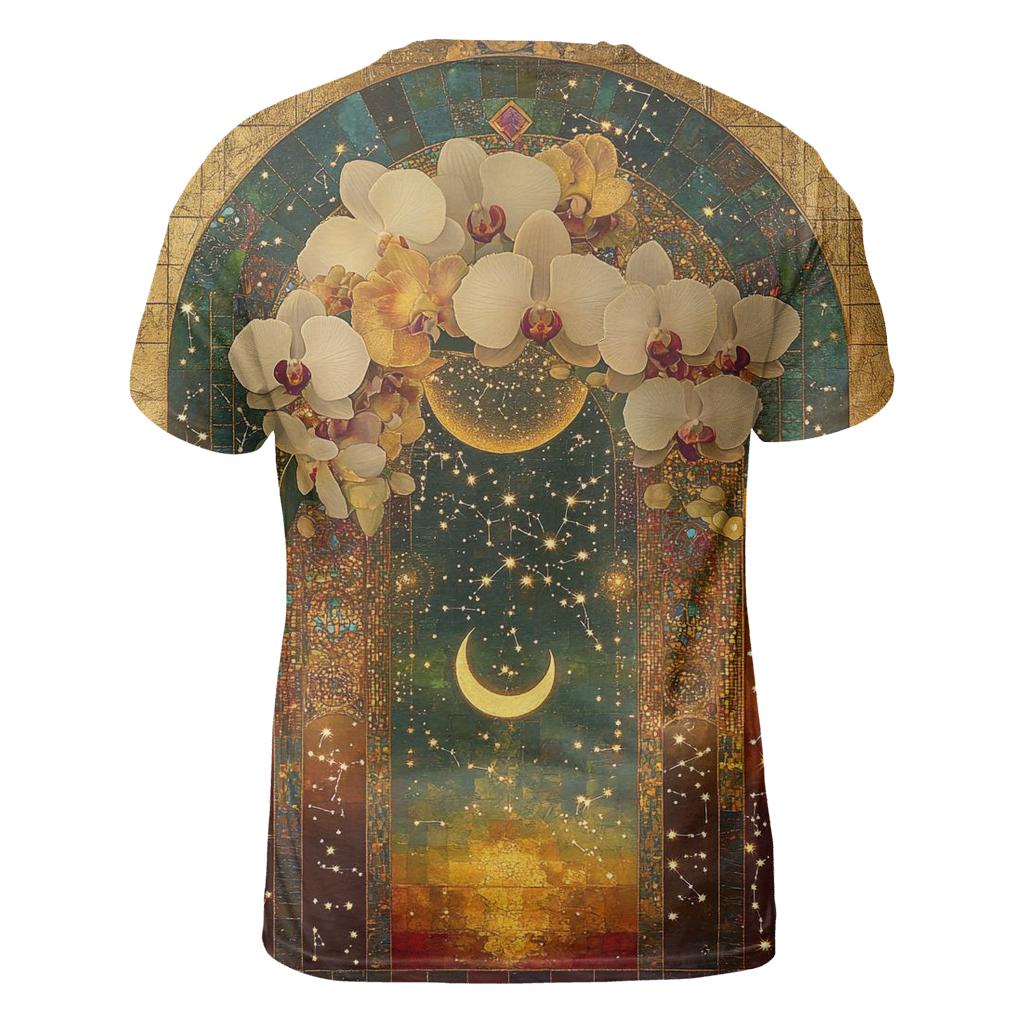 Gustav Klimt Inspired Celestial Garden Of Orchids vibrant all-over design tees