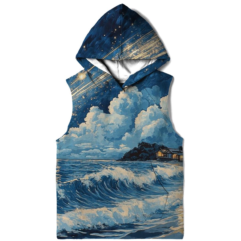 Hokusai Inspired Meteor Shower Over A Coastal Village lightweight hoodies