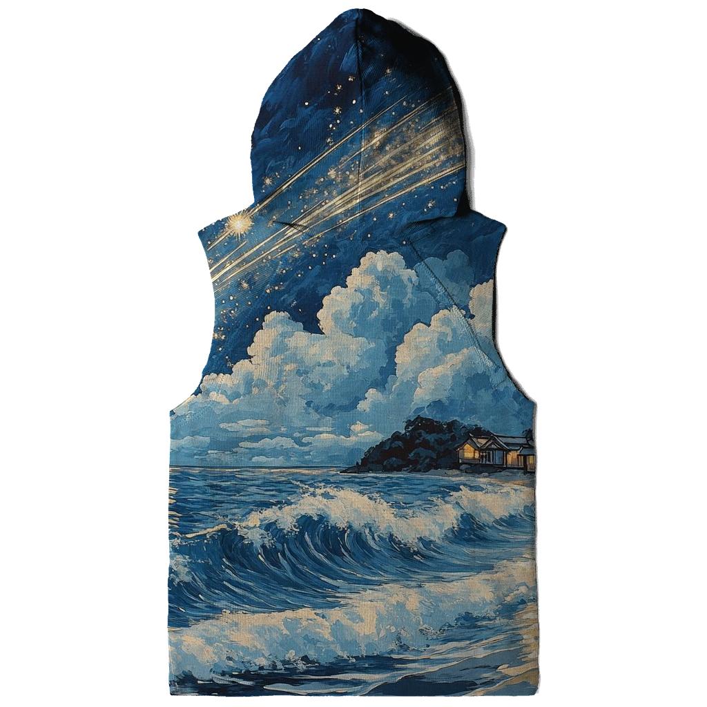 Hokusai Inspired Meteor Shower Over A Coastal Village lightweight hoodies