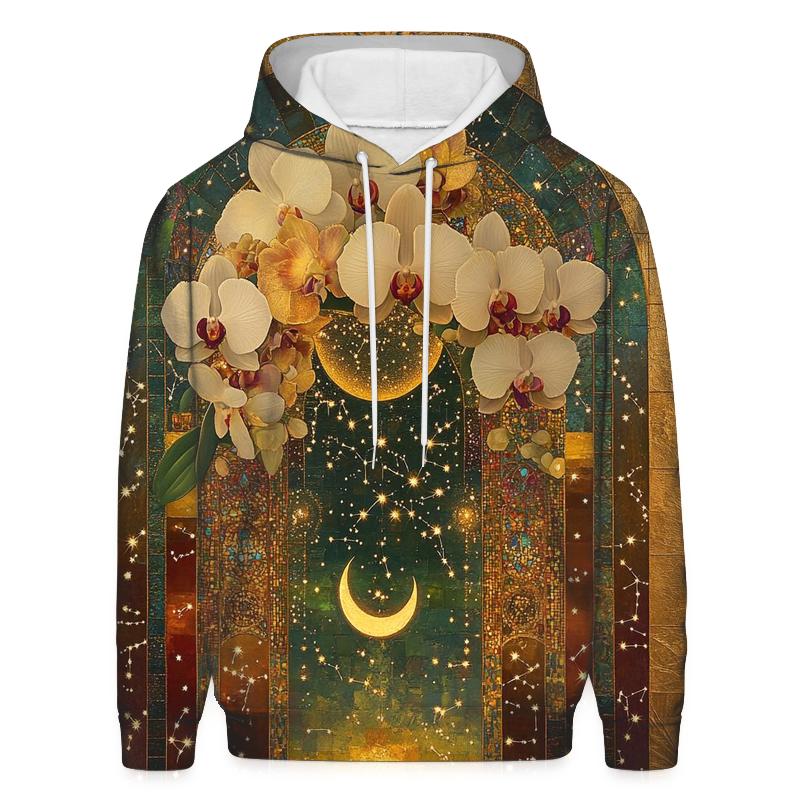 Gustav Klimt Inspired Celestial Garden Of Orchids graphic hoodies