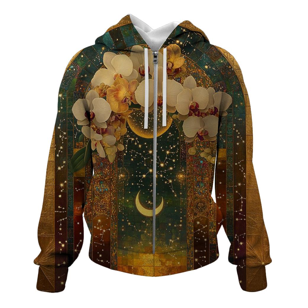 Gustav Klimt Inspired Celestial Garden Of Orchids hoodie designs