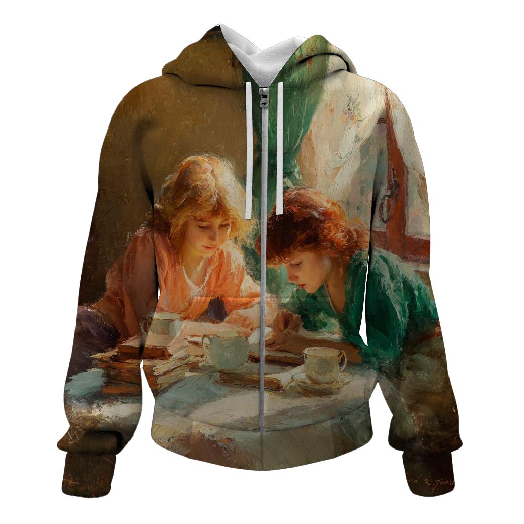 Mary Cassatt Inspired Afternoon Tea Library zip-up hoodies [AI-b3bf138a-8ddc24dc9093]