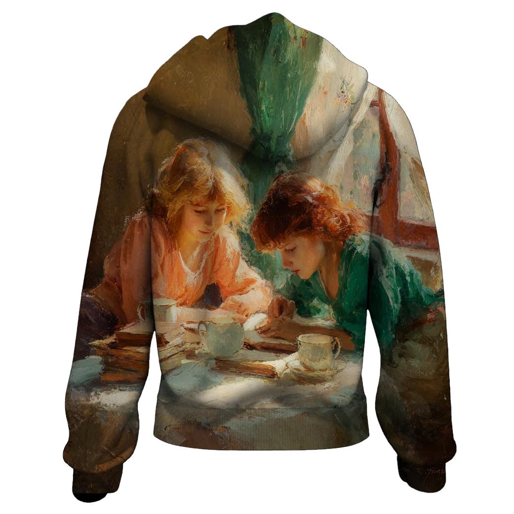 Mary Cassatt Inspired Afternoon Tea Library zip-up hoodies [AI-b3bf138a-e6d58fc11631]