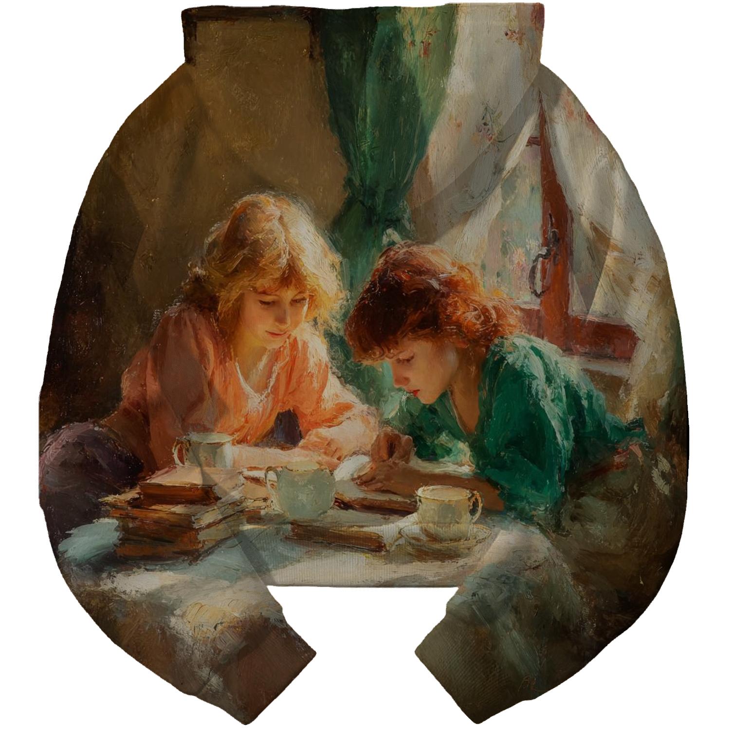 Mary Cassatt Inspired Afternoon Tea Library designer hoodies [AI-b3bf138a-e6d58fc11631]