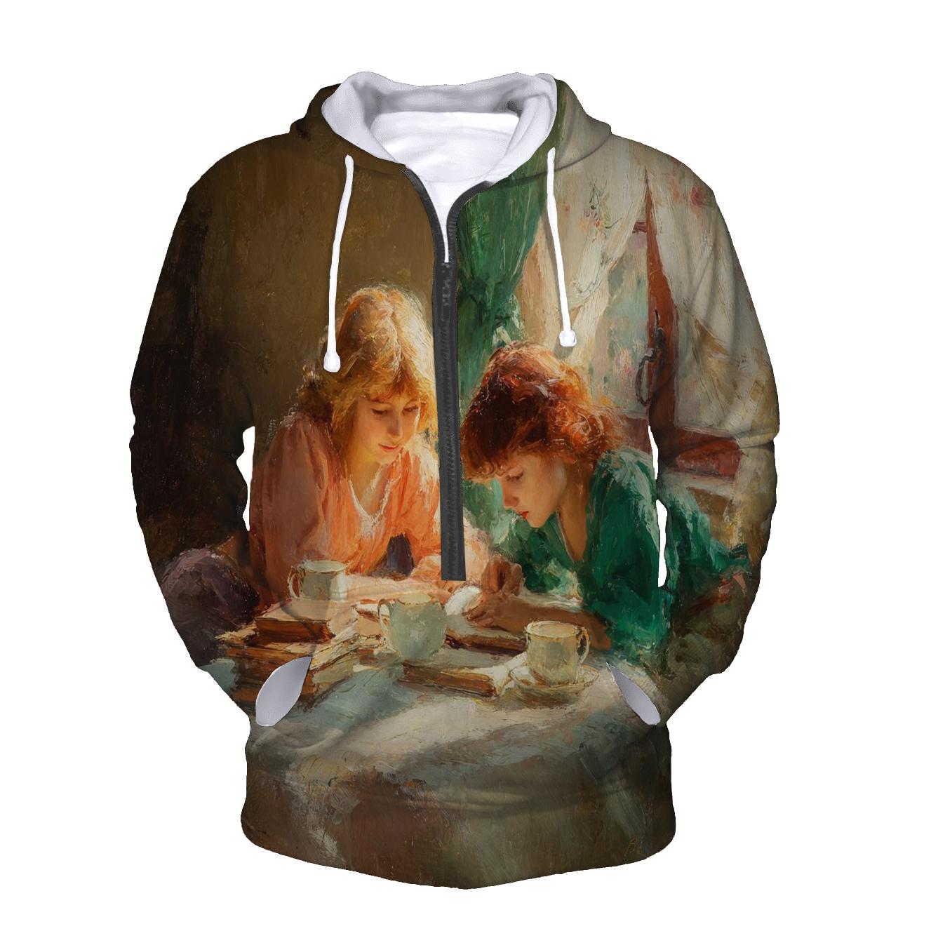 Mary Cassatt Inspired Afternoon Tea Library premium hoodies [AI-b3bf138a-8ddc24dc9093]