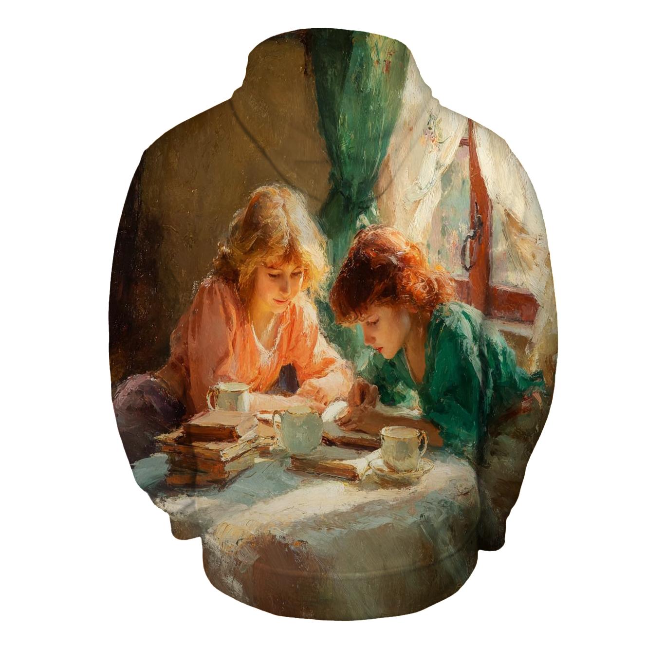 Mary Cassatt Inspired Afternoon Tea Library premium hoodies [AI-b3bf138a-e6d58fc11631]