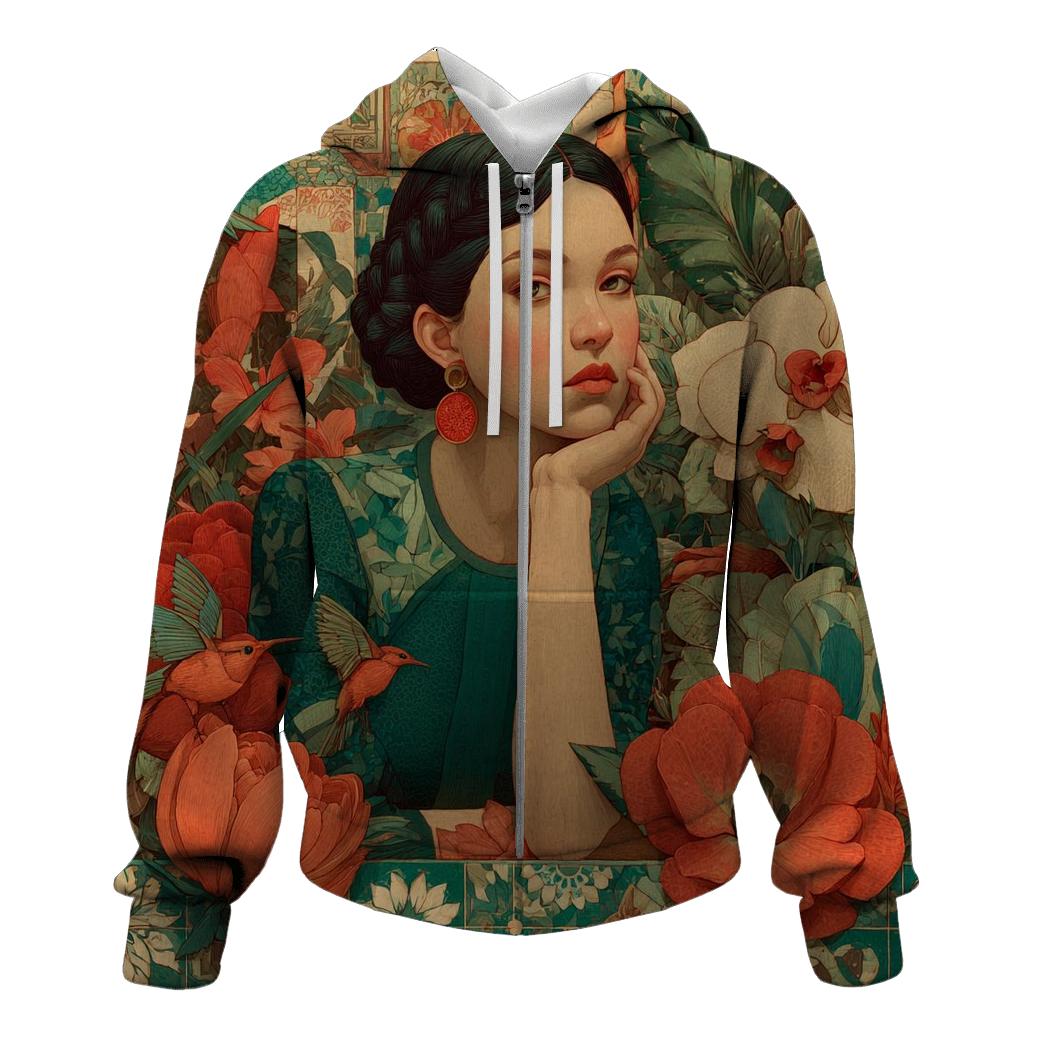 Frida Kahlo Inspired Orchid Memory Portrait heavyweight hoodies [AI-87ed0b7d-990bb632b661]