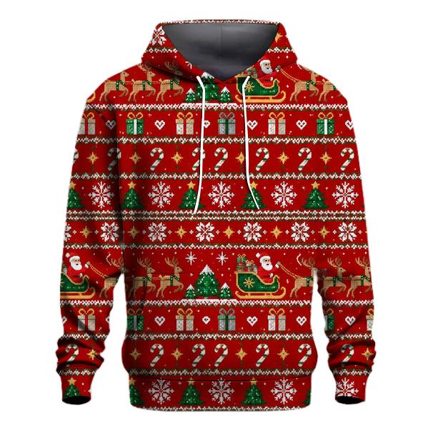Santa Sleigh Pixel Patchwork Design pullover hoodies [AI-360c51e0-a78389f3082e]