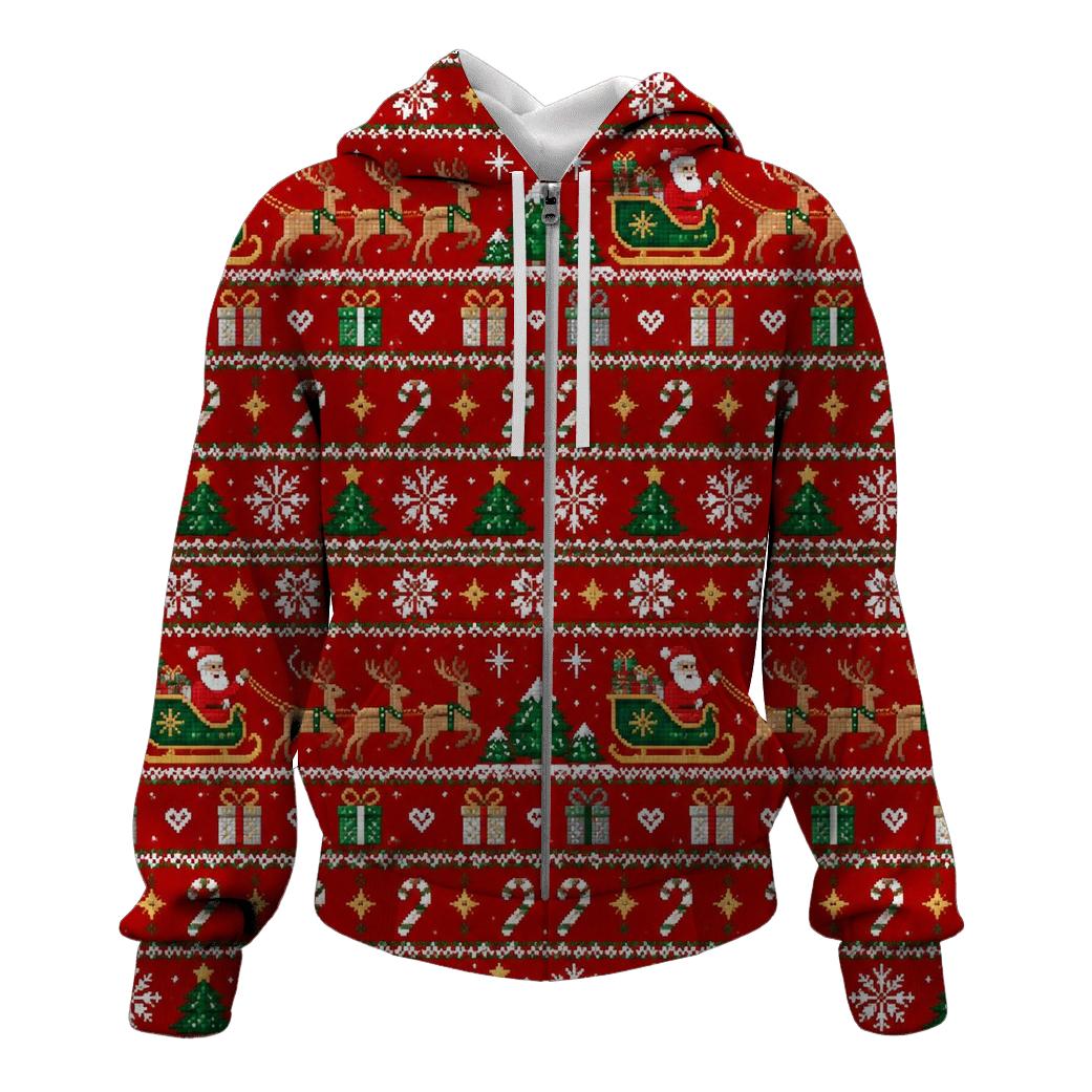 Santa Sleigh Pixel Patchwork Design lightweight hoodies [AI-360c51e0-a78389f3082e]