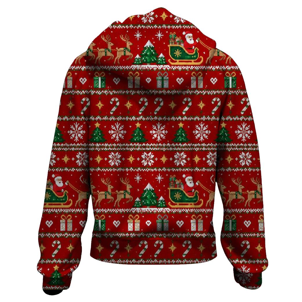 Santa Sleigh Pixel Patchwork Design lightweight hoodies [AI-360c51e0-cb2a6fcbad08]