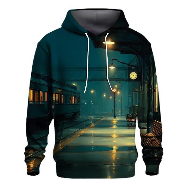 Edward Hopper Inspired Midnight Train Platform designer hoodies [AI-74181cd9-296e2666229c]