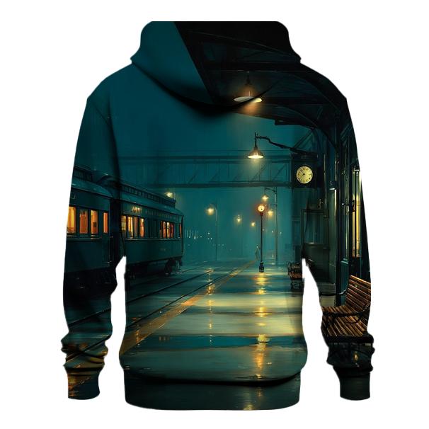 Edward Hopper Inspired Midnight Train Platform designer hoodies [AI-74181cd9-dde2e3a8b3bc]