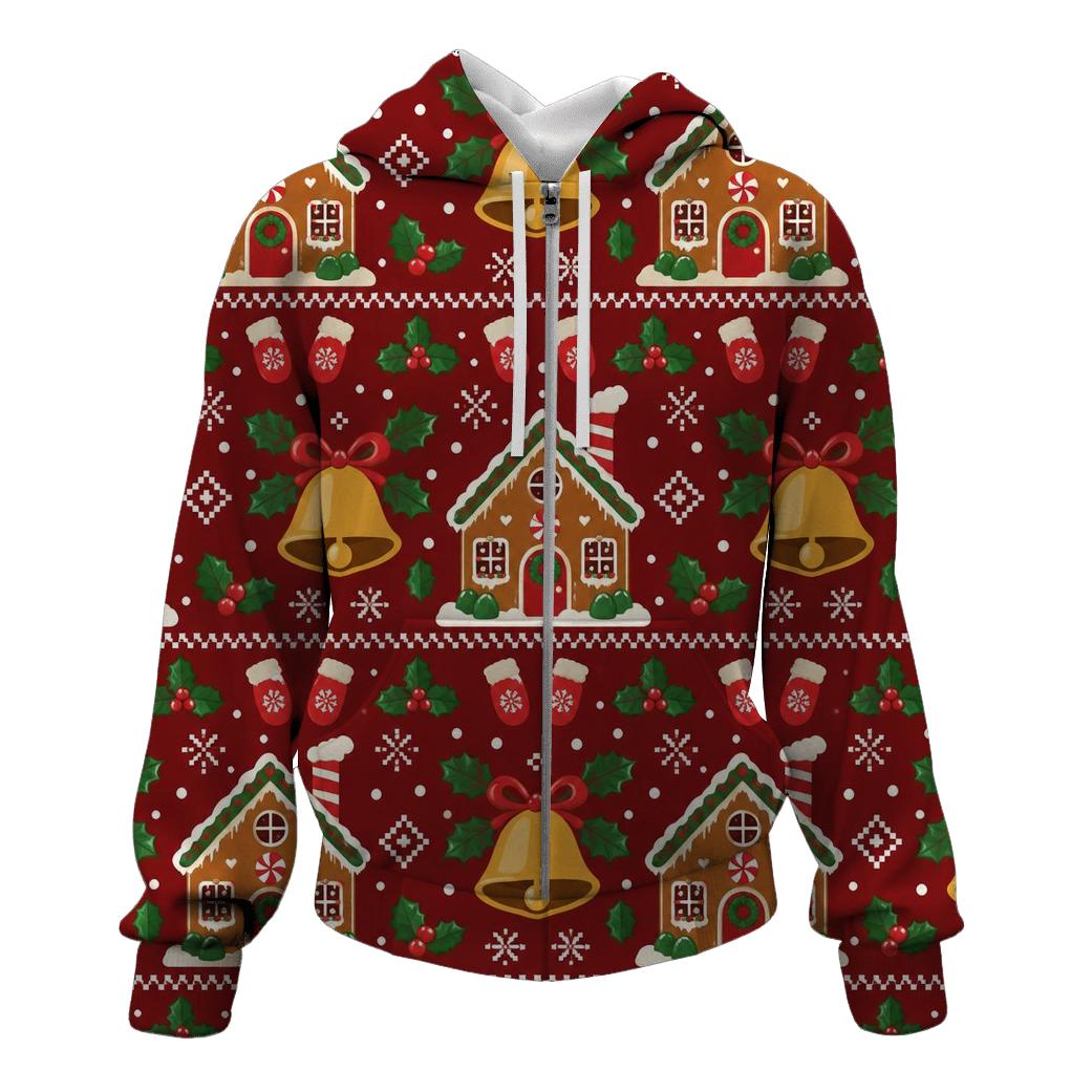 Gingerbread Bell Chimney Rows Design designer hoodies [AI-bc1f23c1-58929e2f6aac]