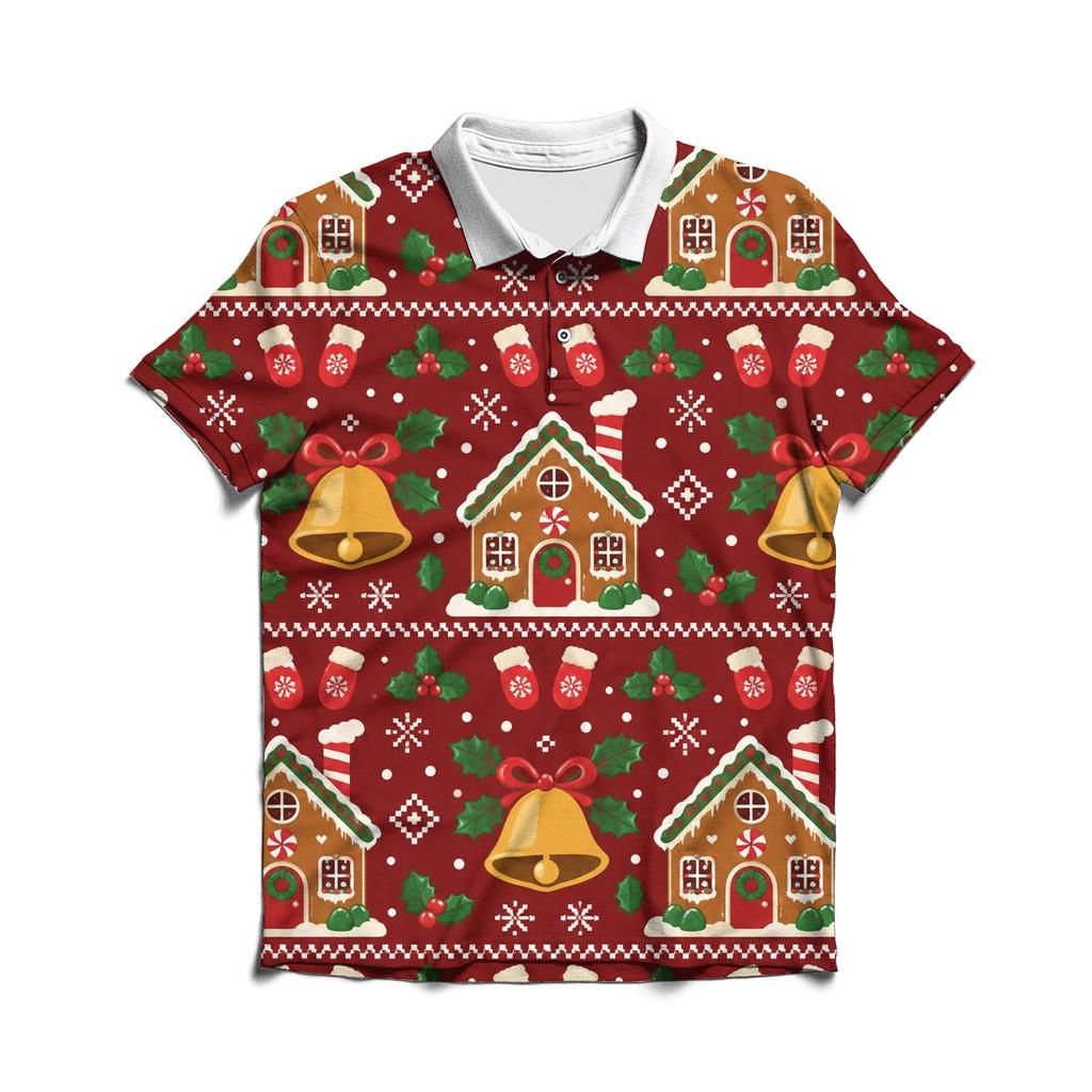 Gingerbread Bell Chimney Rows Design custom polo shirts [AI-bc1f23c1-58929e2f6aac]