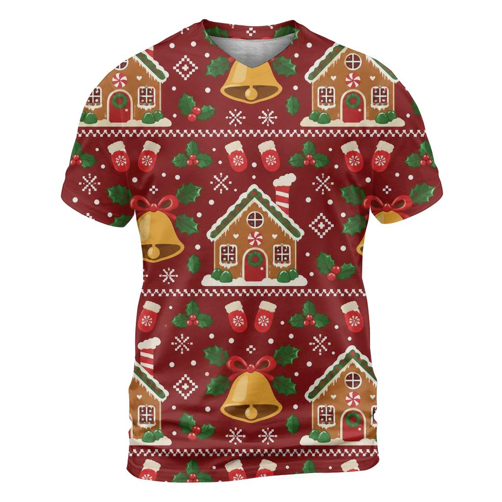 Gingerbread Bell Chimney Rows Design custom all-over print shirts [AI-bc1f23c1-58929e2f6aac]