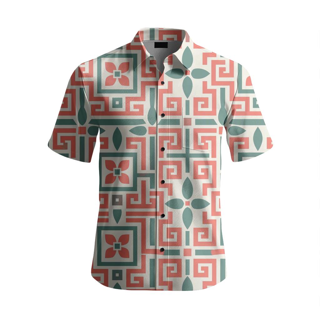 Coral Labyrinthine Key Fret Garden designer stitched shirts [AI-dc533605-775c57fbc34d]