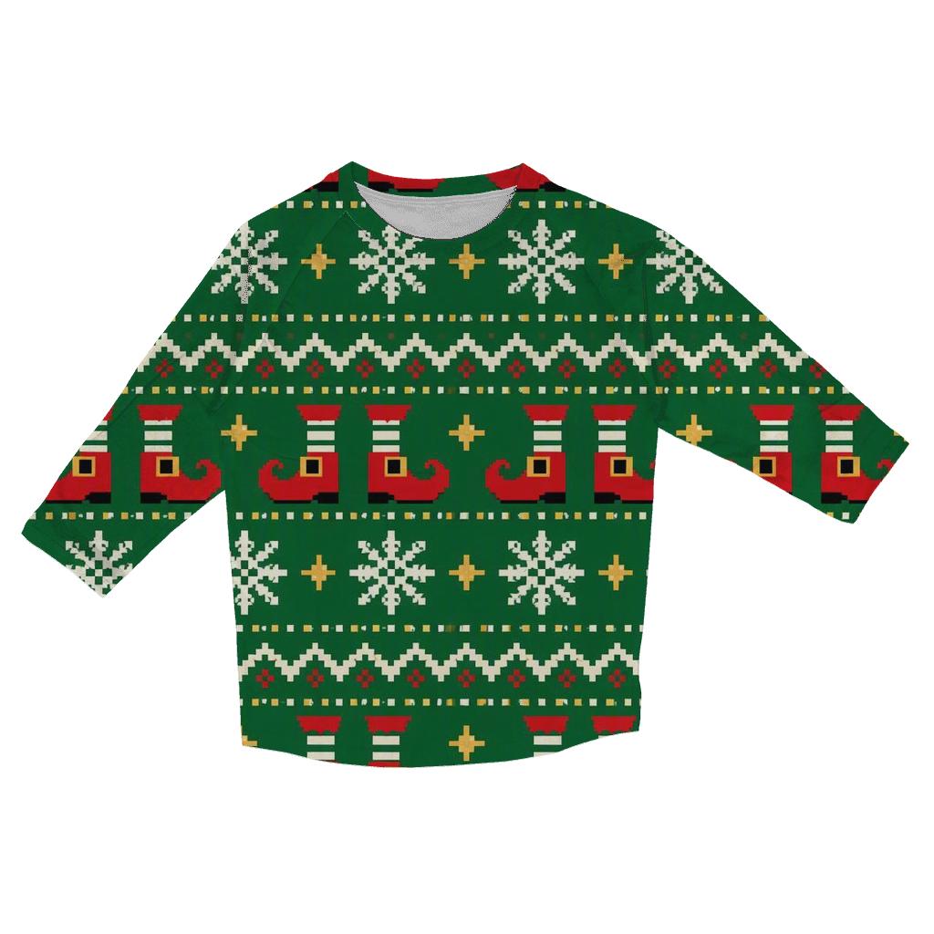Elf Boot Snowflake Ladder Design printed three quarter sleeve shirts [AI-bf61097d-1fbf0affc853]