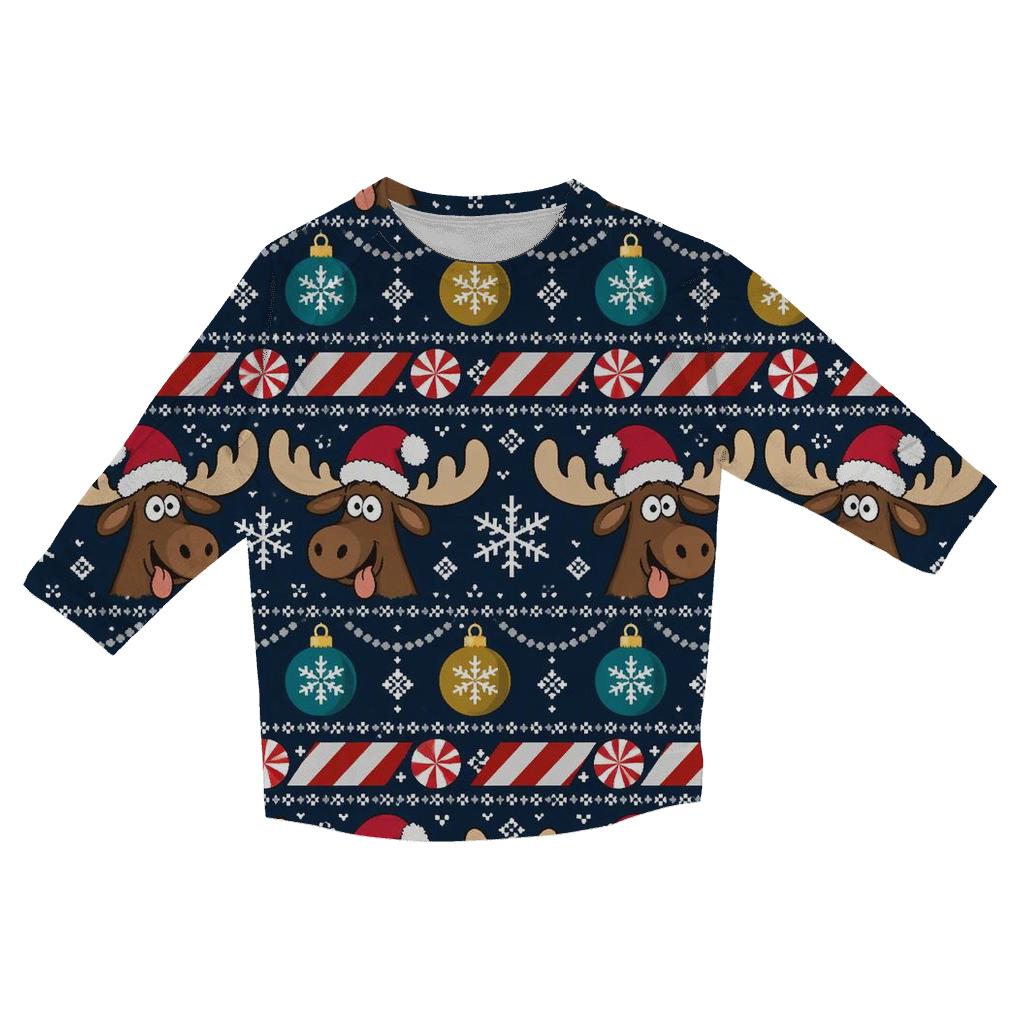 Ornament Moose Candy Stripe Design cotton quarter sleeve shirts [AI-6b169771-c5bbb592284b]
