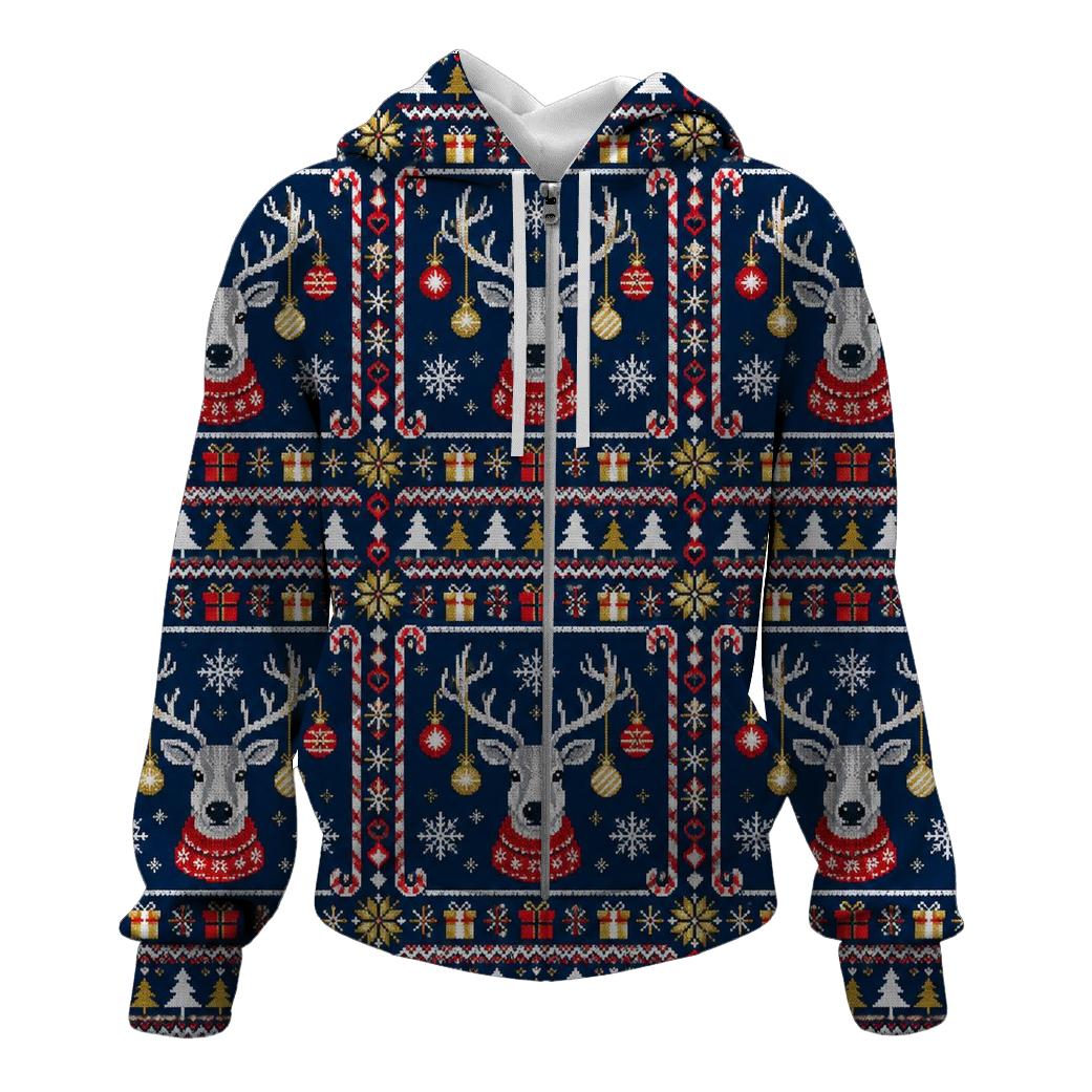 Midnight Reindeer Ornament Quilt Design pullover hoodies [AI-f547873f-9d48b007442e]