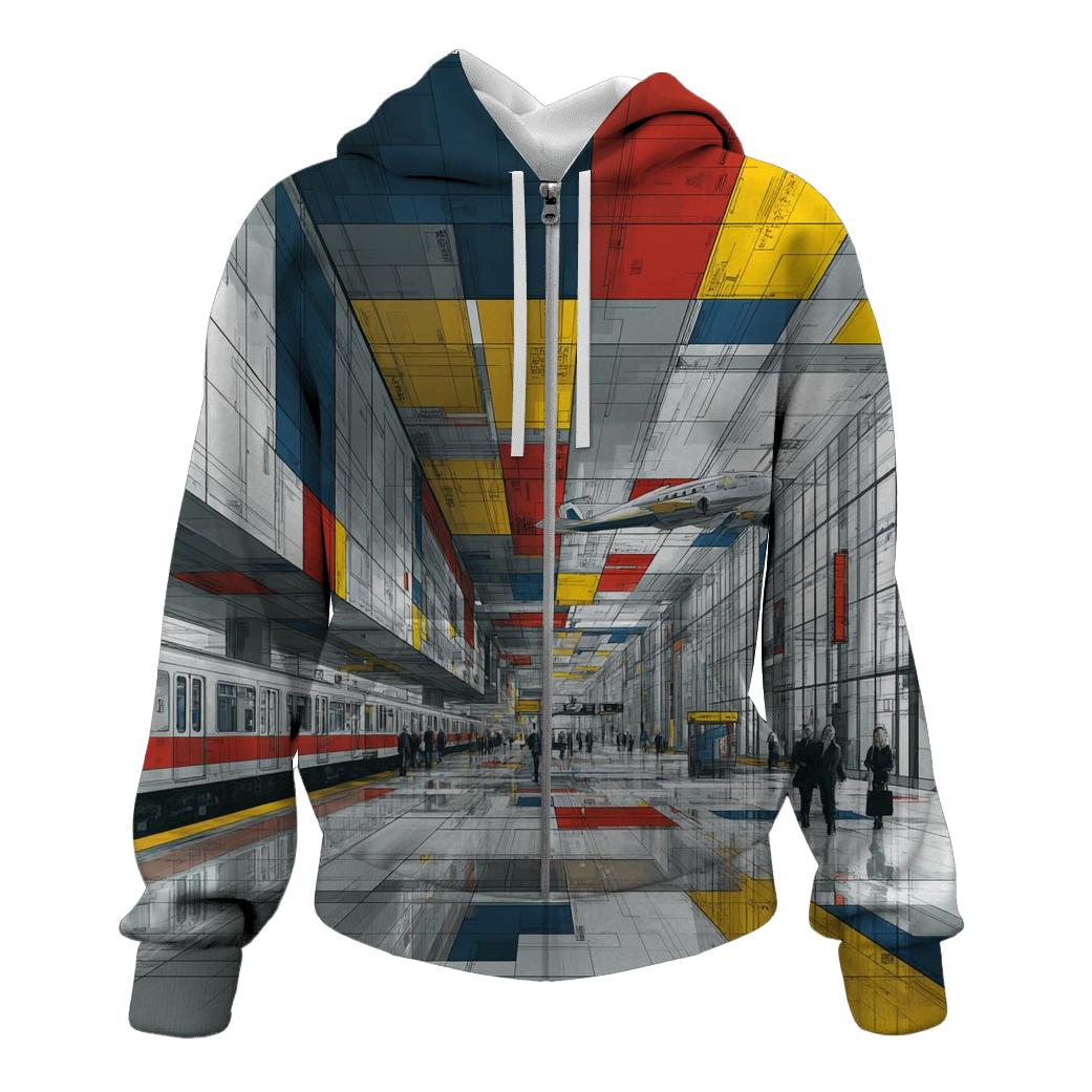 Piet Mondrian Inspired Futuristic Airport Grid designer hoodies [AI-8fb992a5-269115f66788]