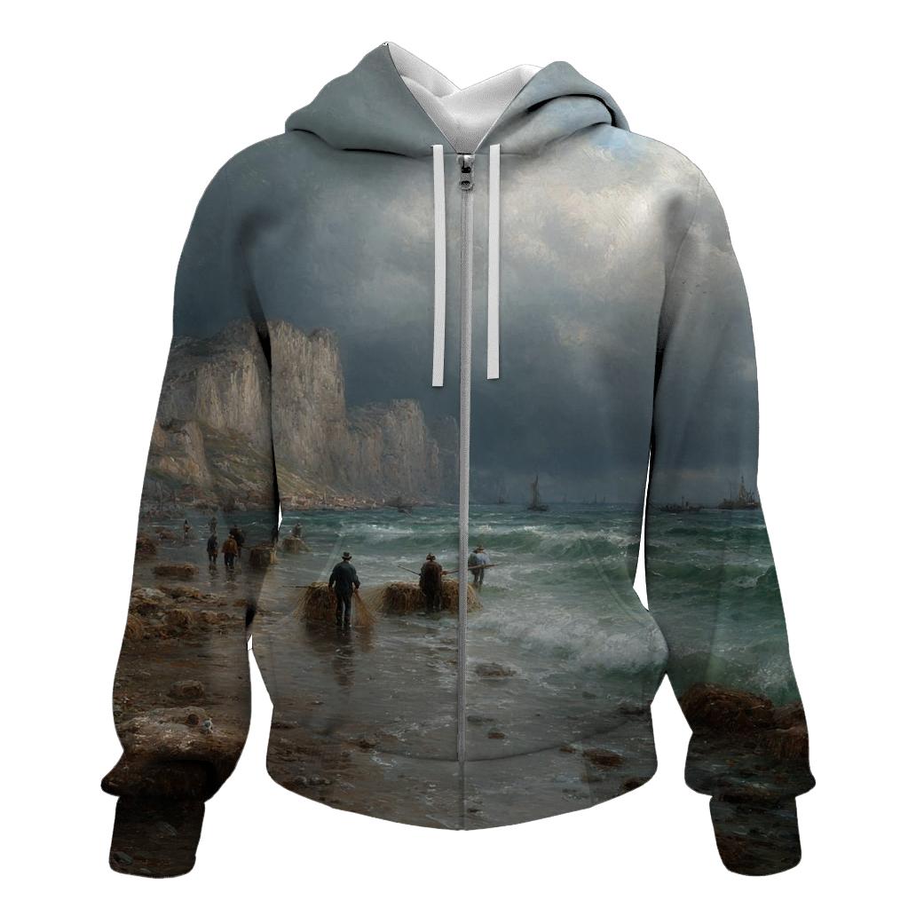 Gustave Courbet Inspired Stormy Coastal Fishermen graphic hoodies [AI-6607200e-d21b468338b6]