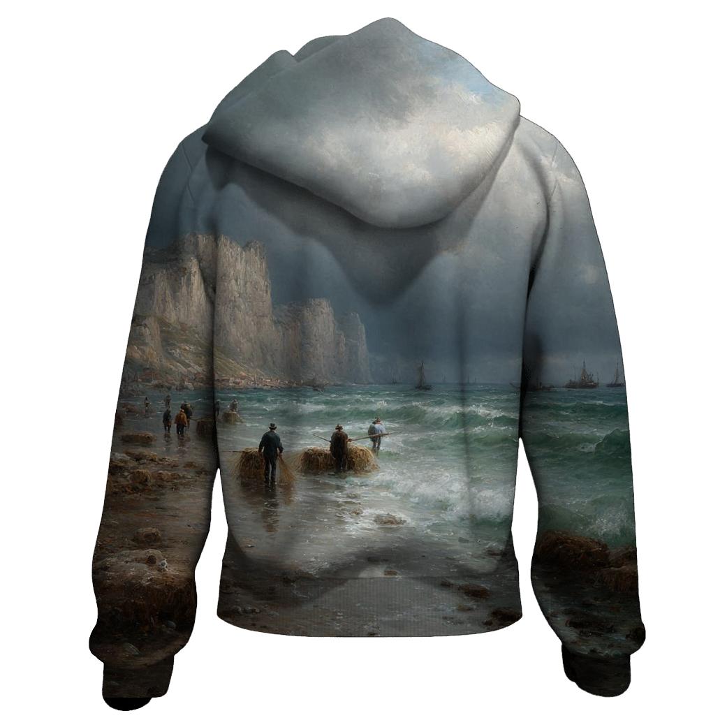 Gustave Courbet Inspired Stormy Coastal Fishermen graphic hoodies [AI-6607200e-e9c3881878a4]