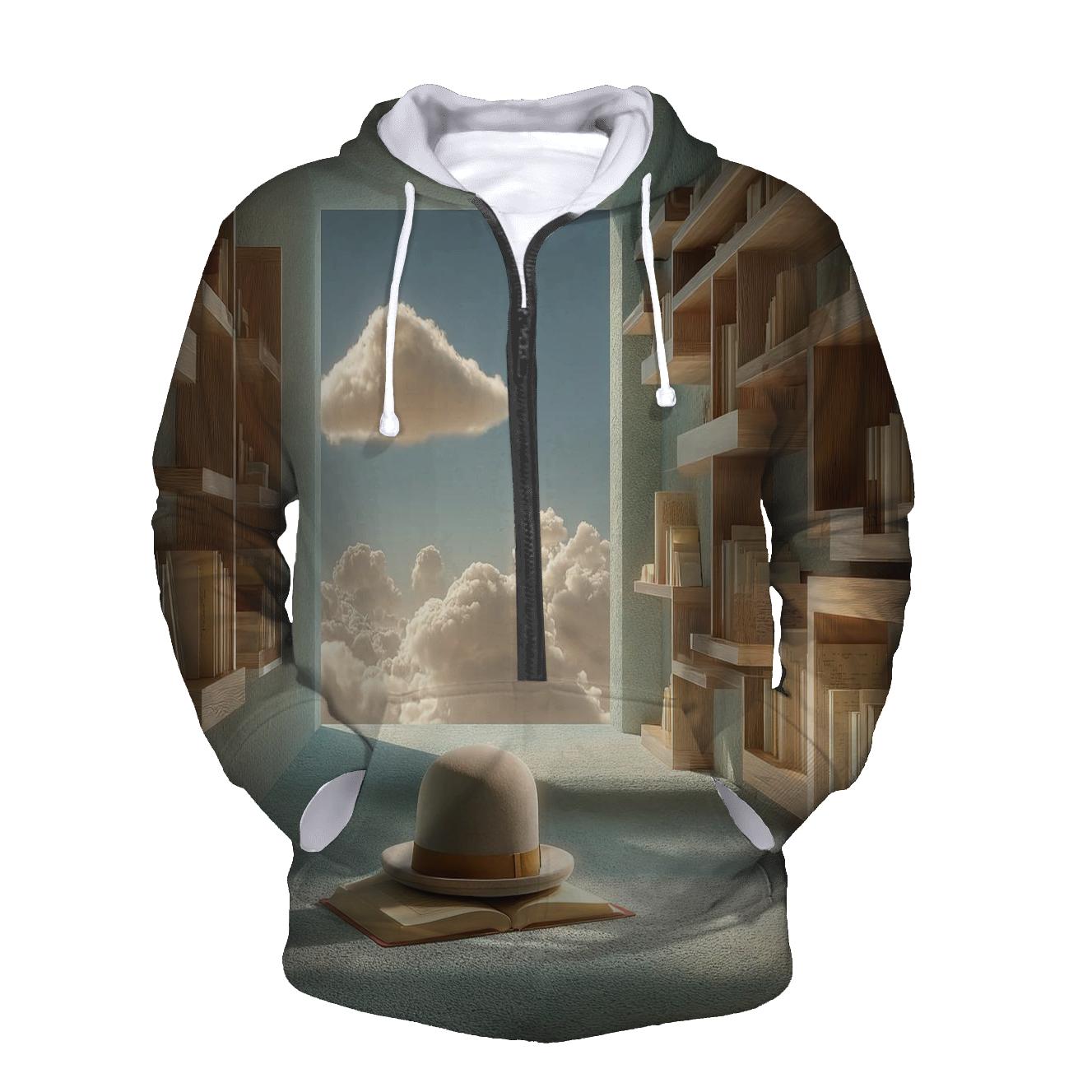 Rene Magritte Inspired Cloud Filled Library printed hoodies [AI-0556f325-7e67ed2b7308]