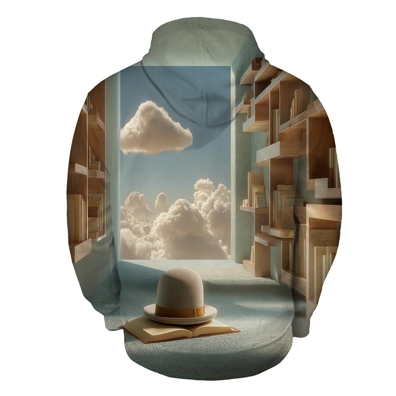 Rene Magritte Inspired Cloud Filled Library printed hoodies [AI-0556f325-bb94f63a411a]