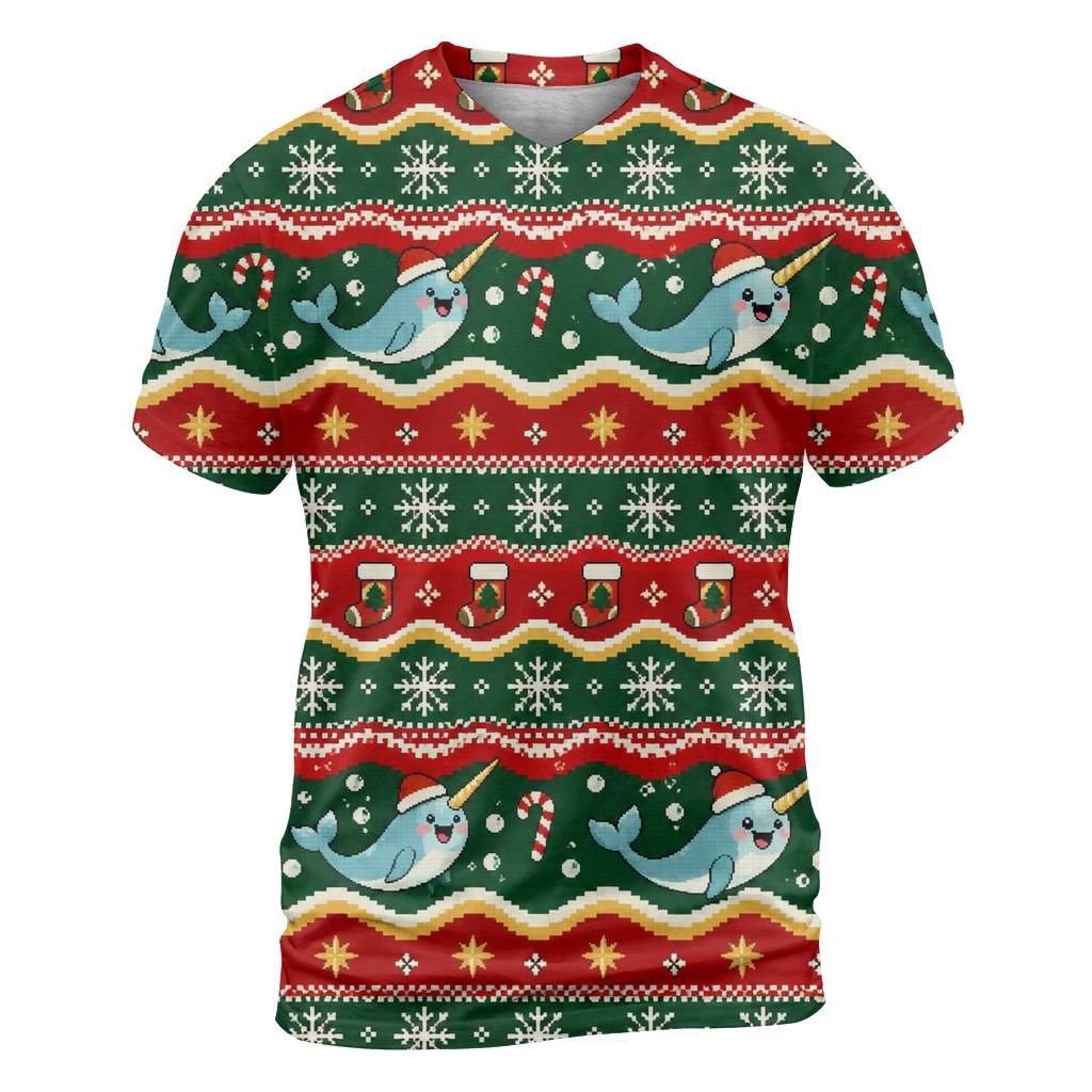 Merry Narwhal Stocking Wave Design statement graphic shirts [AI-9555de34-5c6465adb932]
