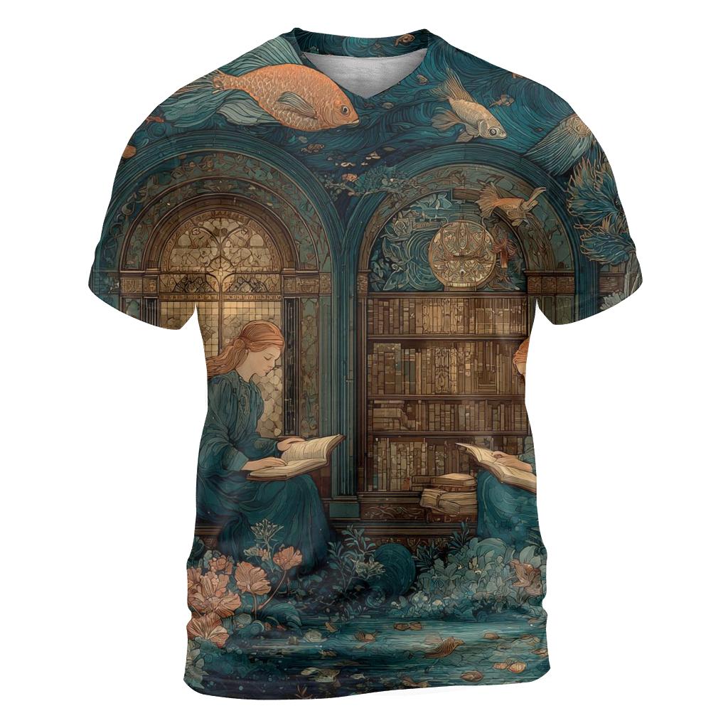 Edward Burne Jones Inspired Moonlit Mermaid Library statement graphic shirts [AI-4db2d22a-9722daab3ee3]